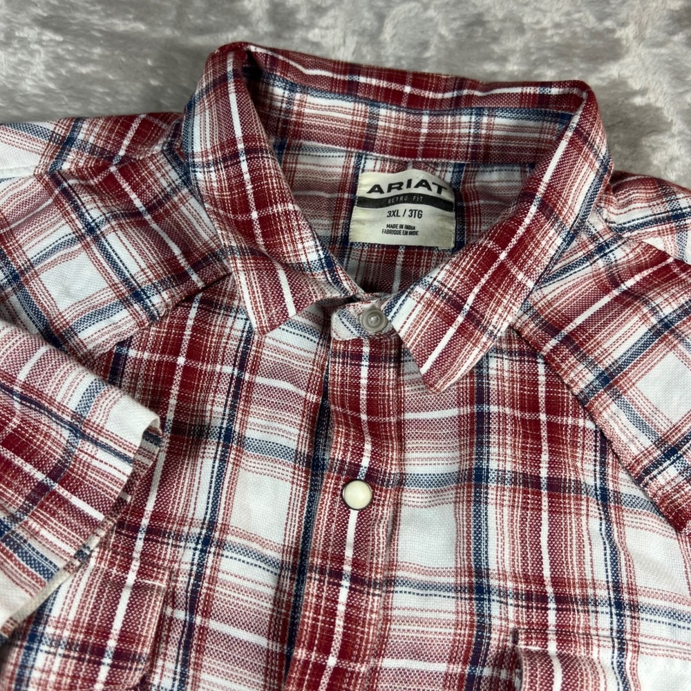 Ariat Mens 3XL Big and Tall Red Plaid Hennessey Pearl Snap Retro SS 10039670